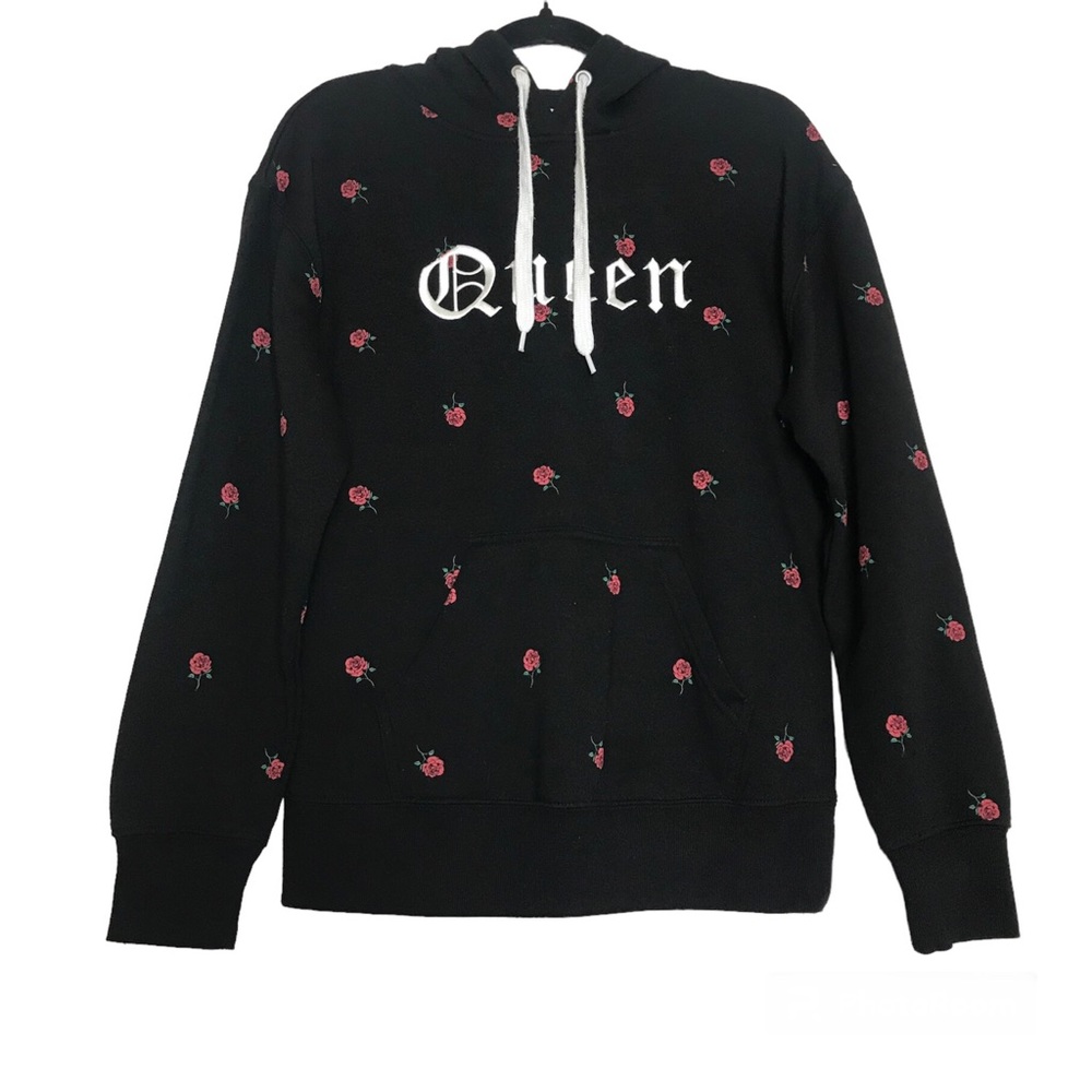 Best Ever Hoodie SWS Active Black Floral Queen Spell Out Hoodie Womens Sz S